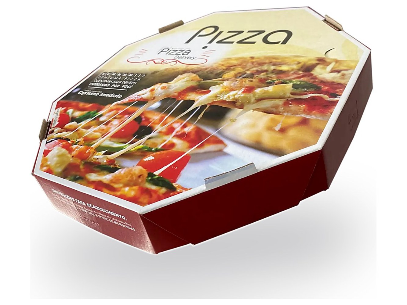 Caixa de pizza universal fechada em perspectiva
