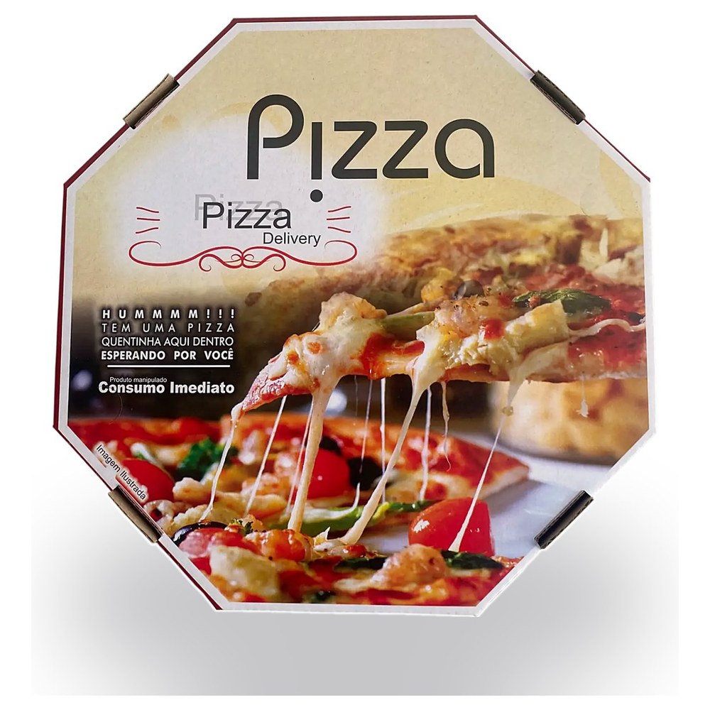 Caixa de pizza universal oitavada vista de cima, layout Pizza Delivery